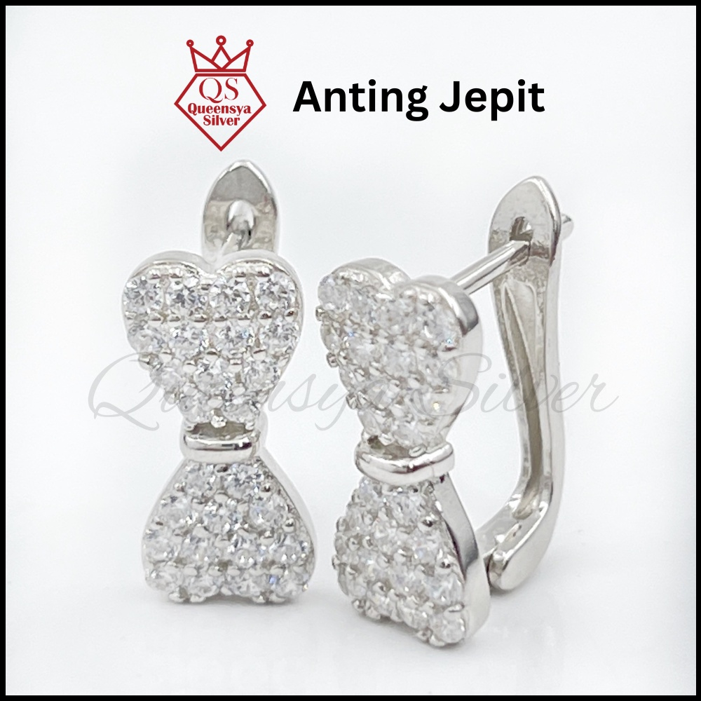 Anting Perak | Anting Jepit Perak Lapis Emas Putih Pilia Queensya Silver