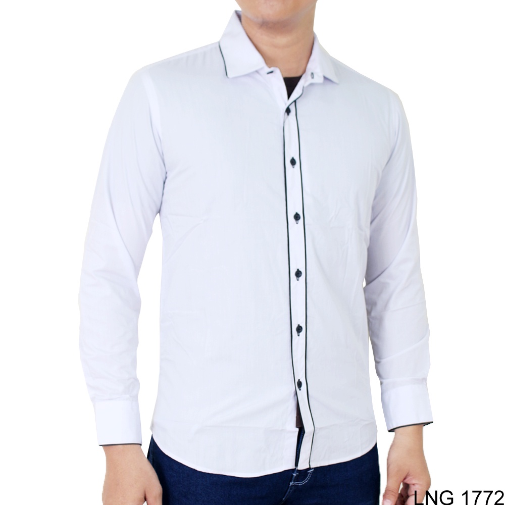 Kemeja Slim Fit Lengan Panjang Polos Katun Hijau LNG 1764