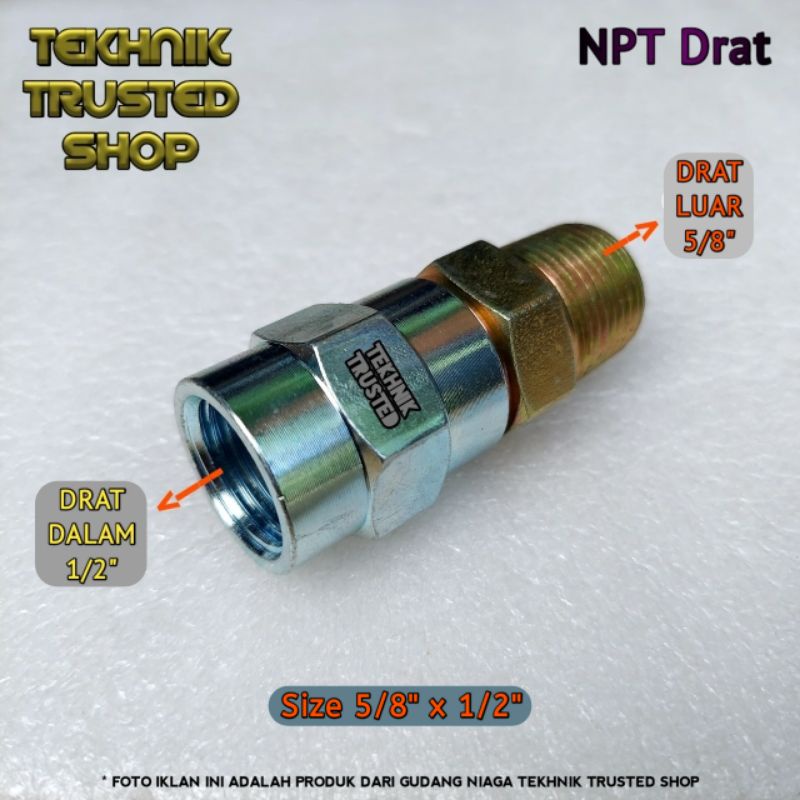 Vlok sok drat luar 5/8" × 1/2" Drat dalam Nepel bushing sambungan Besi