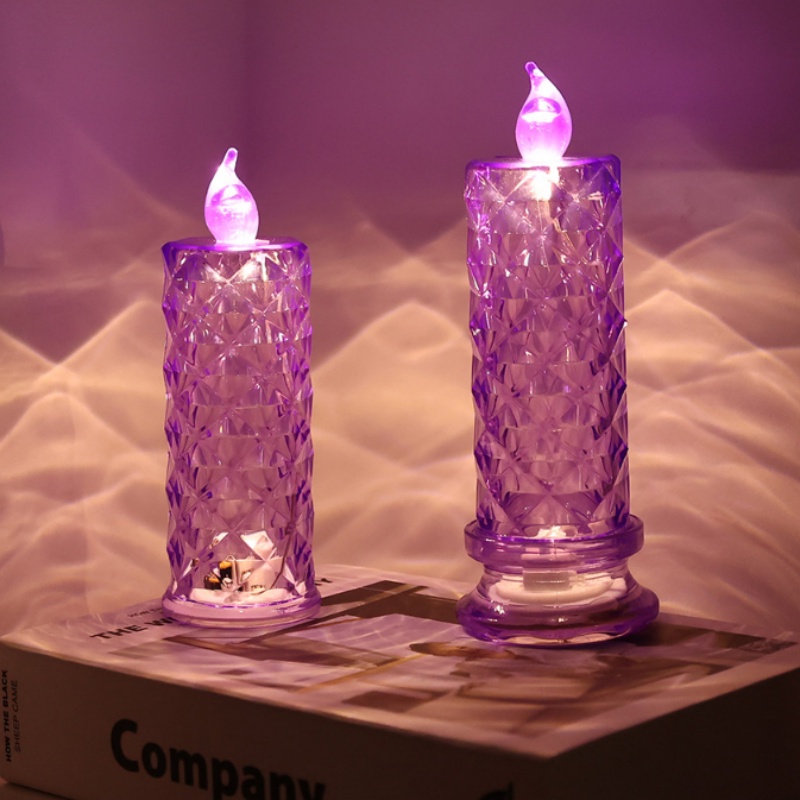 Hari Valentine Dekorasi Pesta Pernikahan Flameless Candle LED Lighting Kamar Dinner Atmosphere Props Rose Projection Candle Lamp Romantic Kristal Lampu Refraktif