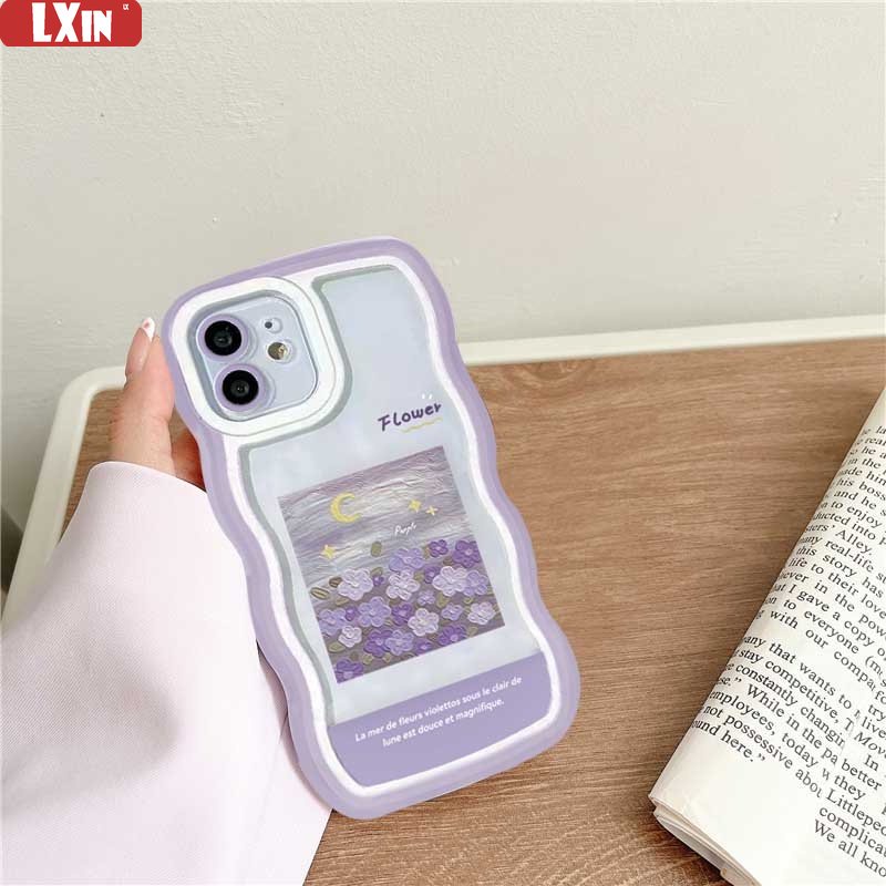 New Case Realme 10 C33 C30 C31 C35 C21Y C25Y C21 Realme C11 C25 C17 C15 C12 C3 C2 Realme 8i 7i 5i 6i 7 Pro Lukisan Cat Minyak Bunga Ungu Gelombang Tepi TPU Phone Case Cover