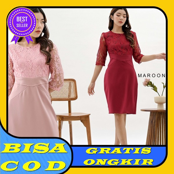 Real Video Nb2216 Midi Dress Prisket Slyn Size L - Xl 6Warna / Ac / Party Dress Big Size / Dress Bru