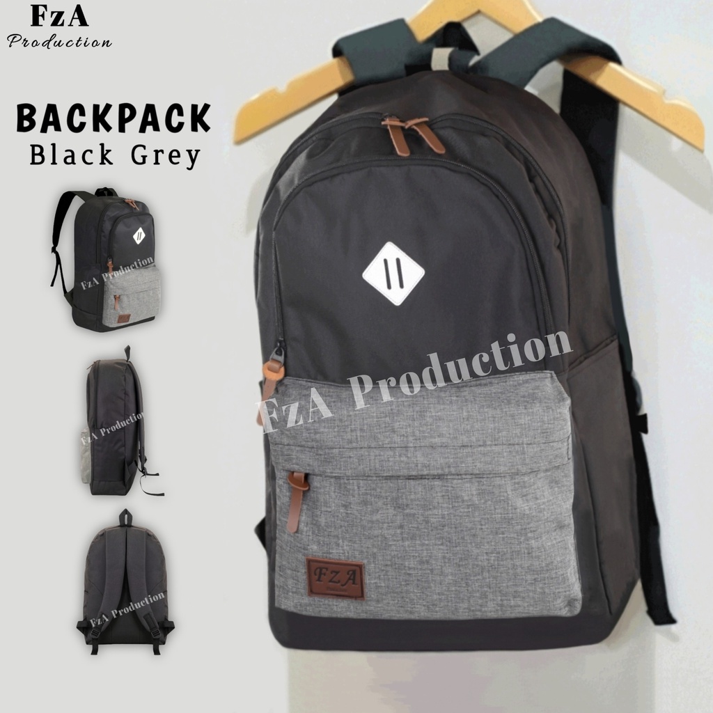 FzA Official - Big Promo..Tas Ransel Distro sekolah kuliah Kerja  Tas Pria Wanita  Bacpack Tas Ransel Laptop Original - Black Grey DFN