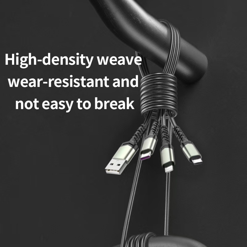 3in1 66W High-Power Braided Fast Charging Cable Micro USB 6A Flash Charger Cord Sepenuhnya Kompatibel Kabel Data Pintar Untuk i-phone Tipe C Android