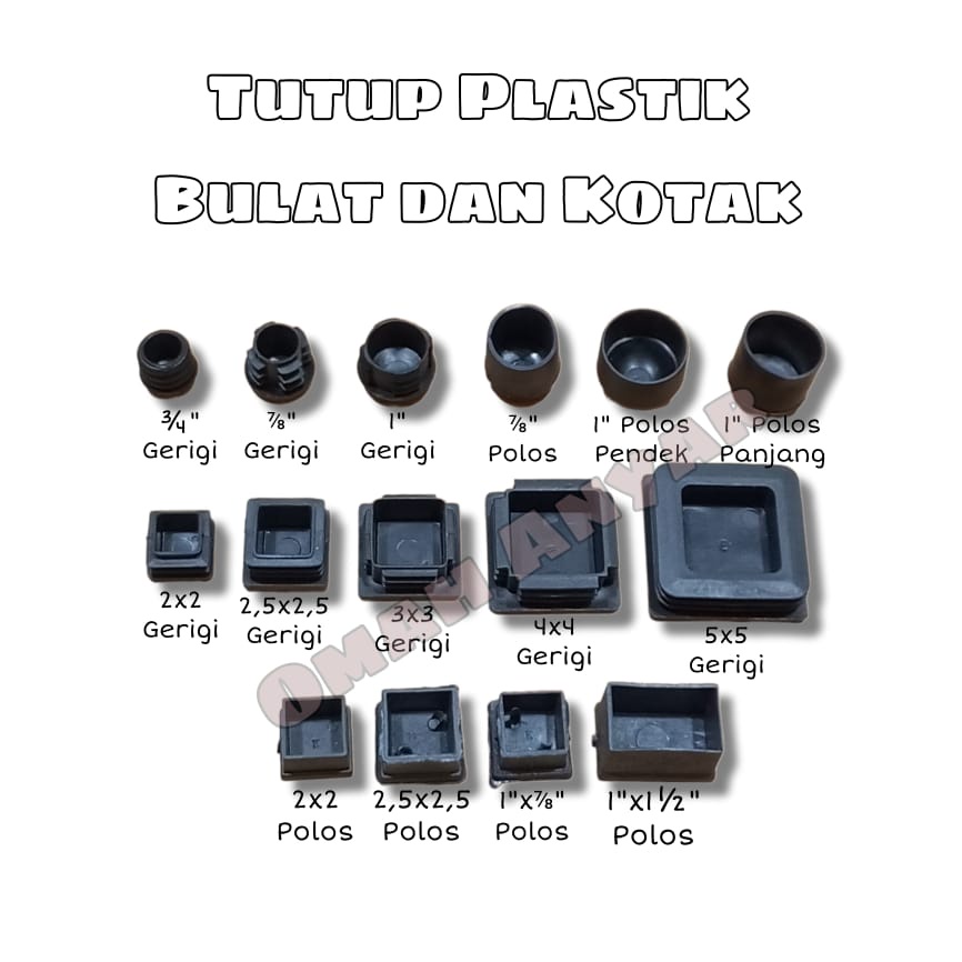 Tutup Pipa Holo Aluminium SS Kursi Meja Bulat Kotak 2x2cm 2,5 x 2,5cm 3x3cm 4x4cm 3/4 7/8 1&quot;