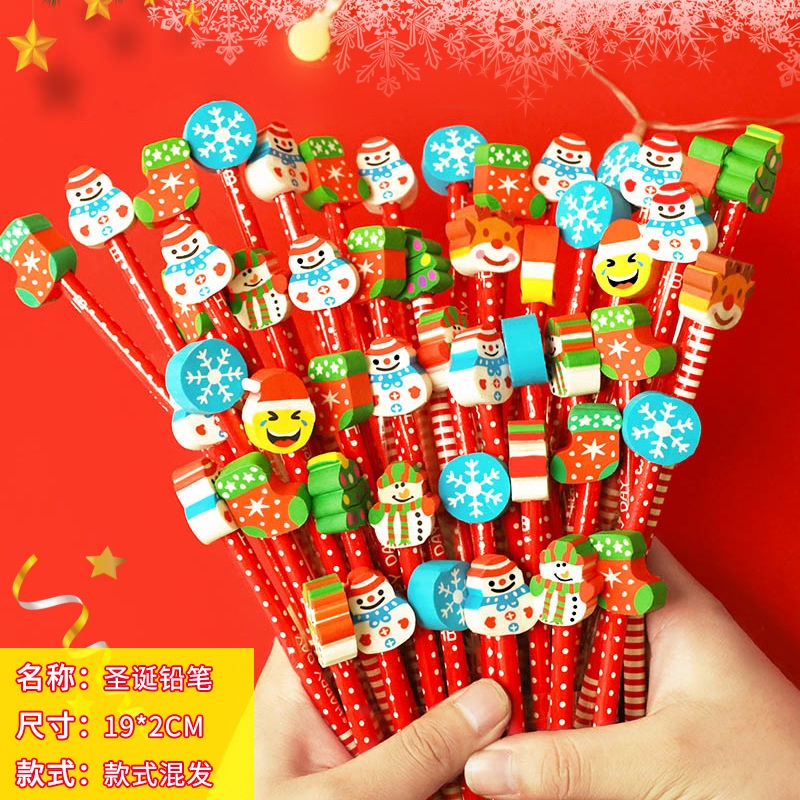 2pcs/lot Kawaii Natal Pensil Kartun Lucu Erazer Kepala Pensil Hadiah Natal Perlengkapan Sekolah Sketsa Tulis Serut Alat Tulis