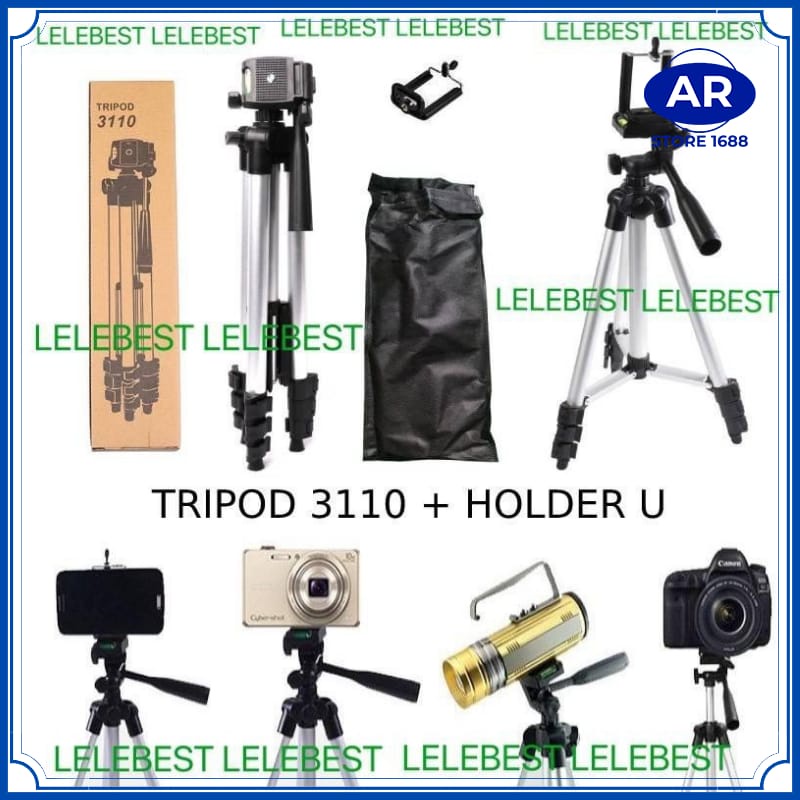 Tripod 3110 - Tripod dan Kamera Universal + Free Holder U dan Tas Tripod Dudukan Kamera-AR STORE1688