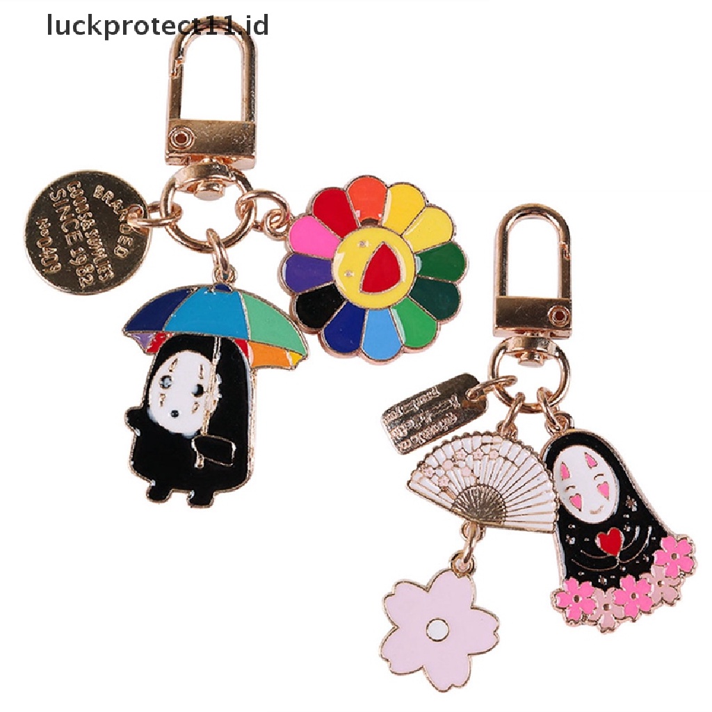 /Fashion Hot// Fashion// Kartun Tanpa Wajah Laki-Laki Gantungan Kunci Wanita Logam Bunga Sakura Key Chain Hadiah Perhiasan.