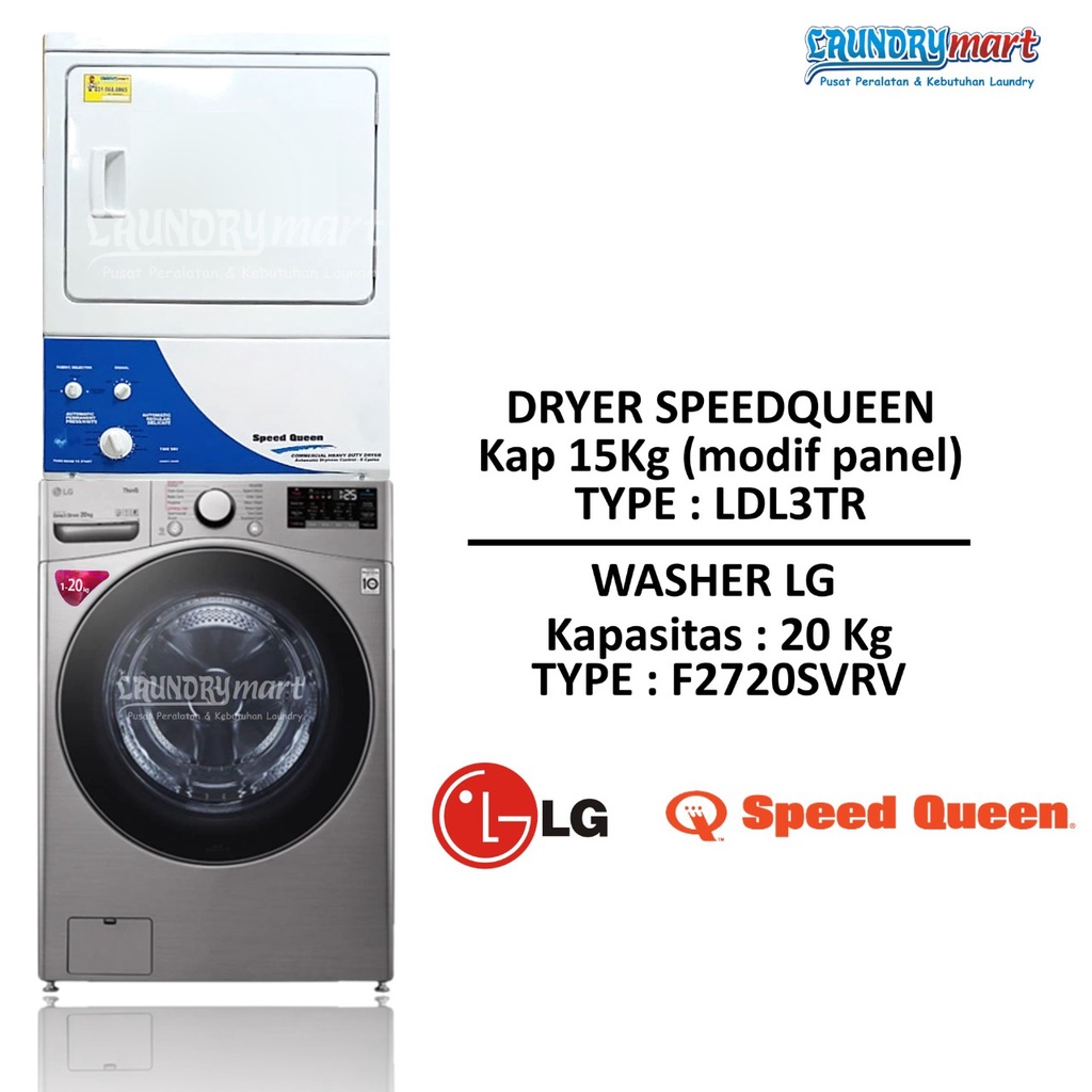 MESIN LAUNDRY STACKED WASHER LG 20 KG + DRYER SPEEDQUEEN 15 KG