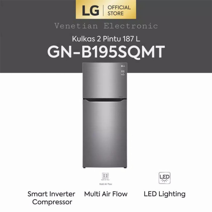 Kulkas LG 2 pintu GNB 195 SQMT smart inverter