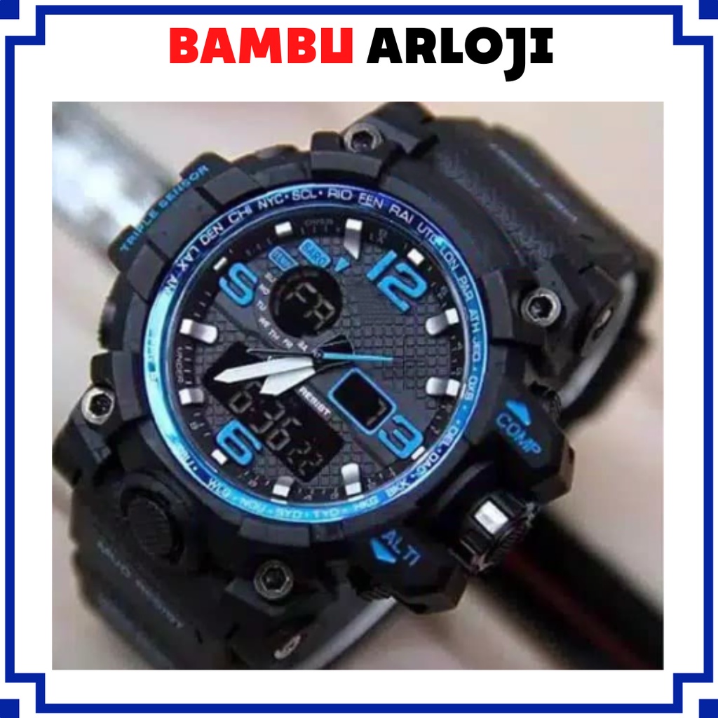 BAJ JAM TANGAN PRIA ANTI AIR RUBBER DIGITAL DUAL-TIME GWG-1000