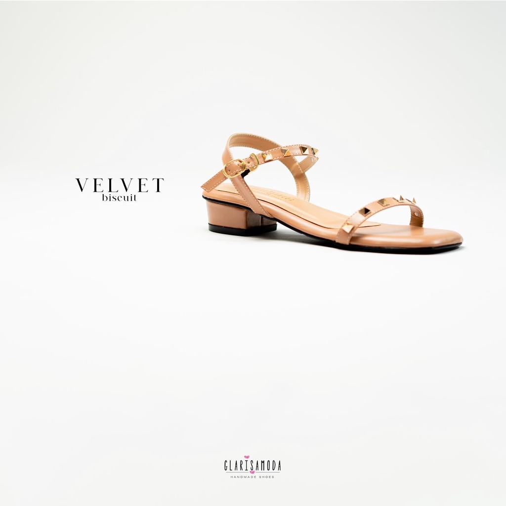 GLARISAMODA Velvet Heels 3cm Sepatu Sandal Wanita Nyaman Sendal Empuk