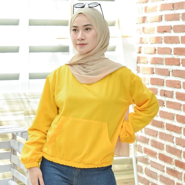 Sunwo Croope Sweater Dengan Saku Depan Wanita Bahan Fleece