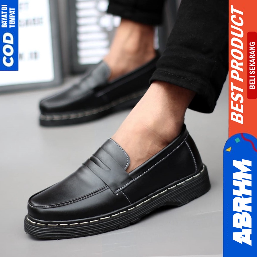 Sepatu Docmart Low Boots Pantofel Kerja Formal Pria Hitam Abrhm Dominik