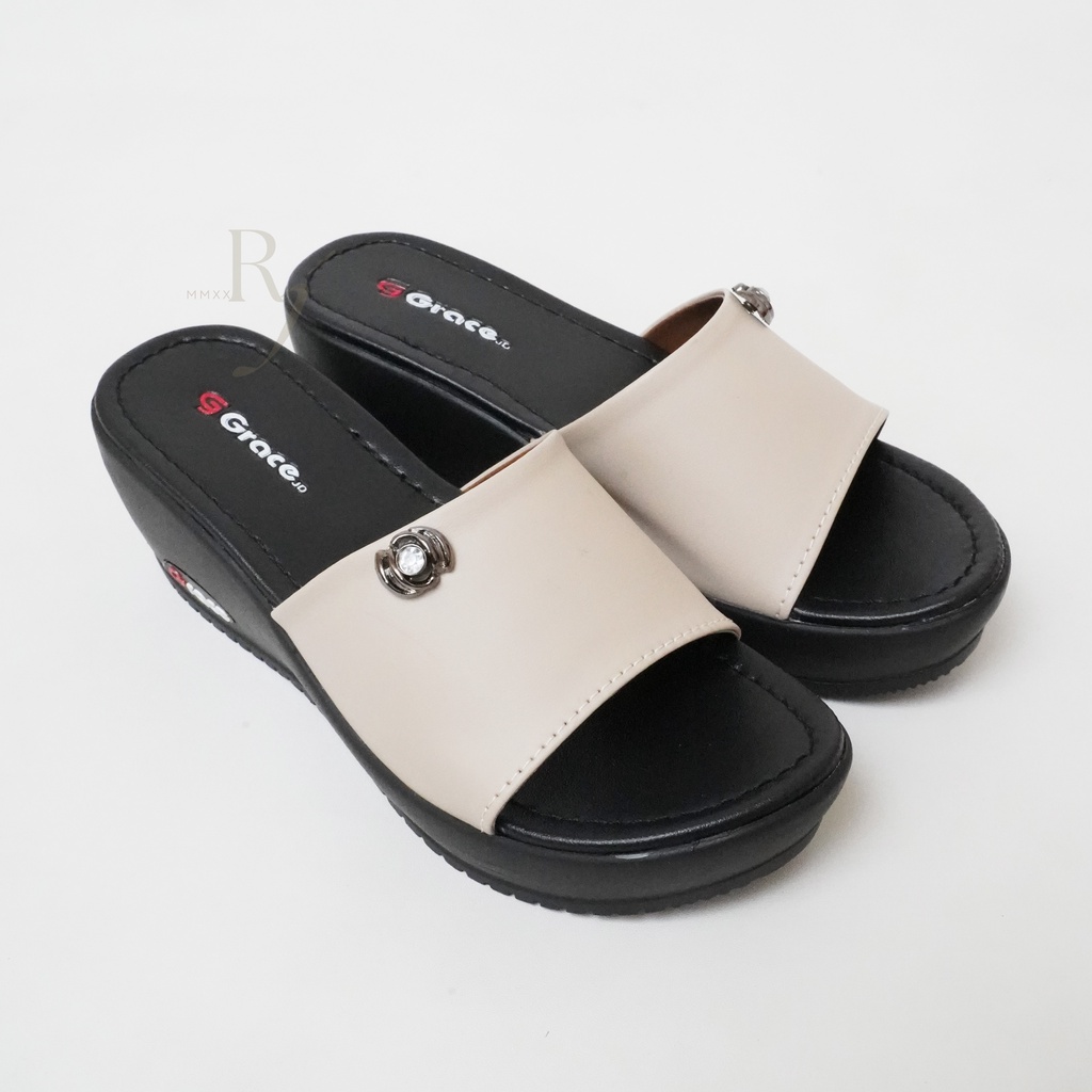 GRACE [CAMILA] Sandal Selop Wedges Wanita Sendal Calbi Hak Wanita Slip On