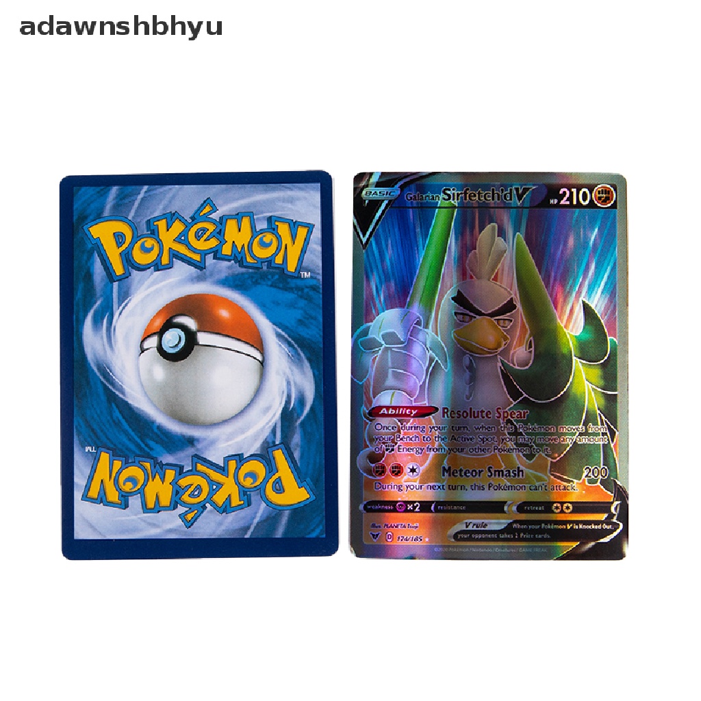 Adawnshbhyu 100Pcs 50v+ 50VMAX Pokemon Card Mainan Kartu Trading Bahasa Inggris Game Shield Card ID