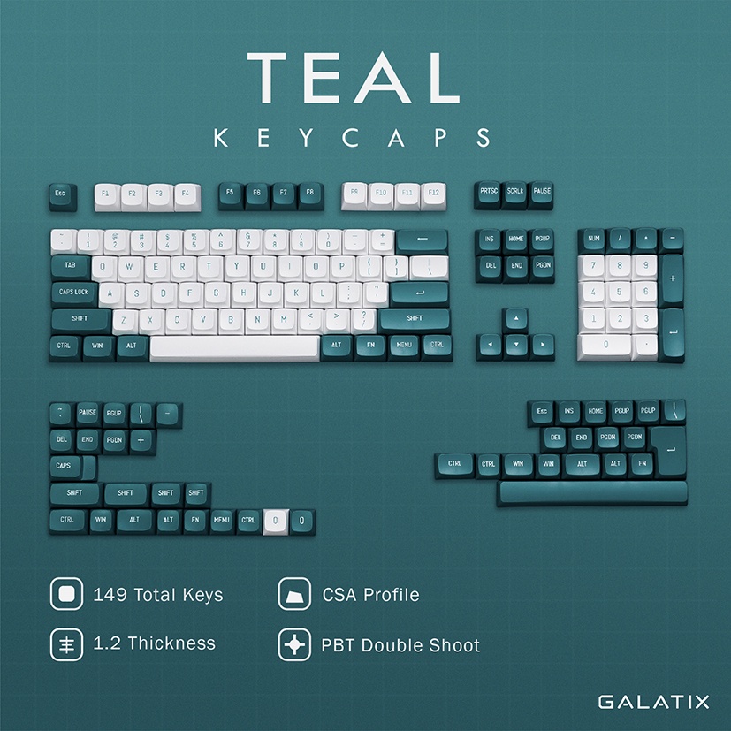 KEYCAPS CSA Teal Keycap White Putih Hijau Mechanical Keyboard