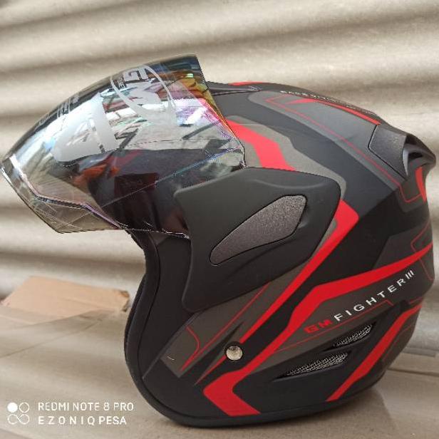 Helm GM FIGHTER MOTIF GV2 BLACK RED DOFF ▫ SBL.18De22ᴹ