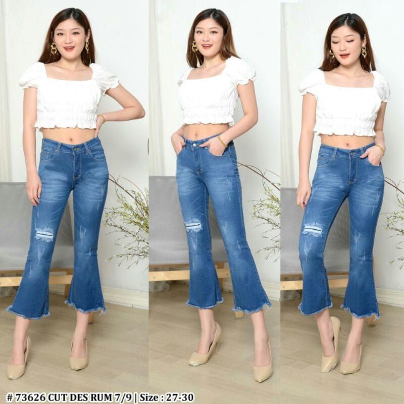 Celana Cutbray Sobek 7/9 tidak tembus Jumbo Mid waist Viral Rekomendasi influencer