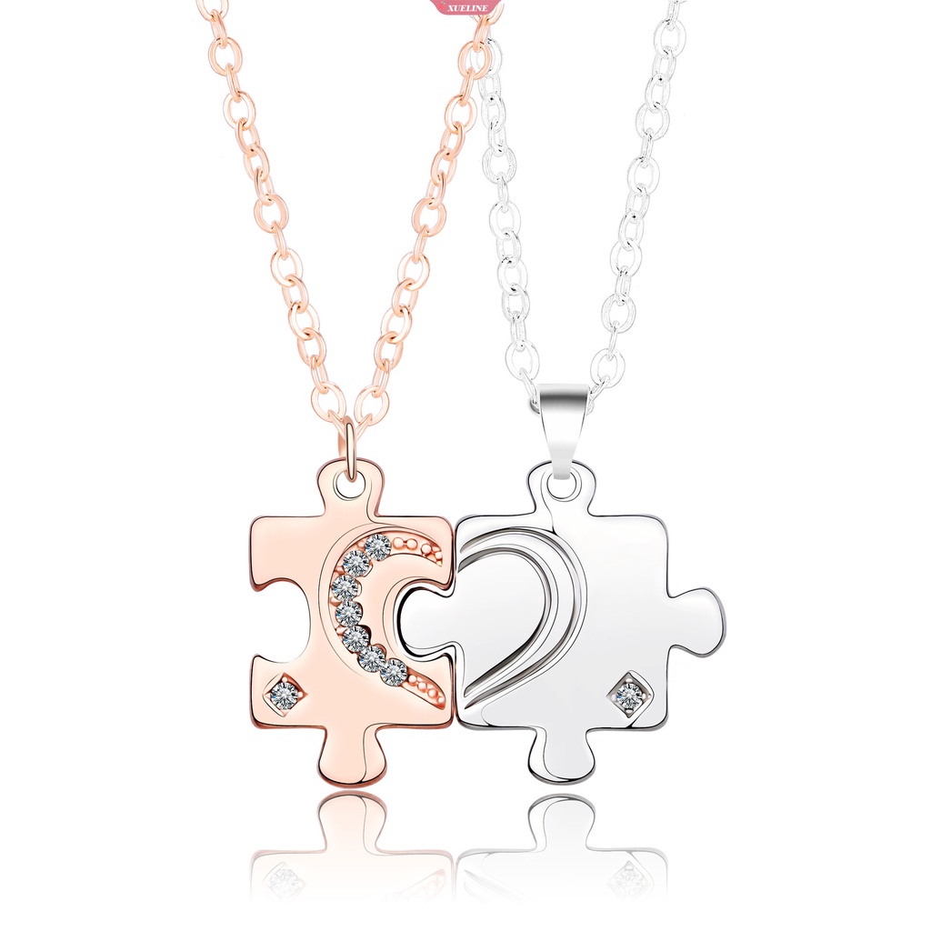 New fashion love puzzle Cinta Pasangan Kalung Sepasang Kepribadian Mode Sederhana Cinta Jarak Jauh Kreatif Hadiah Hari Valentine 2 Pcs/set [ZXL]