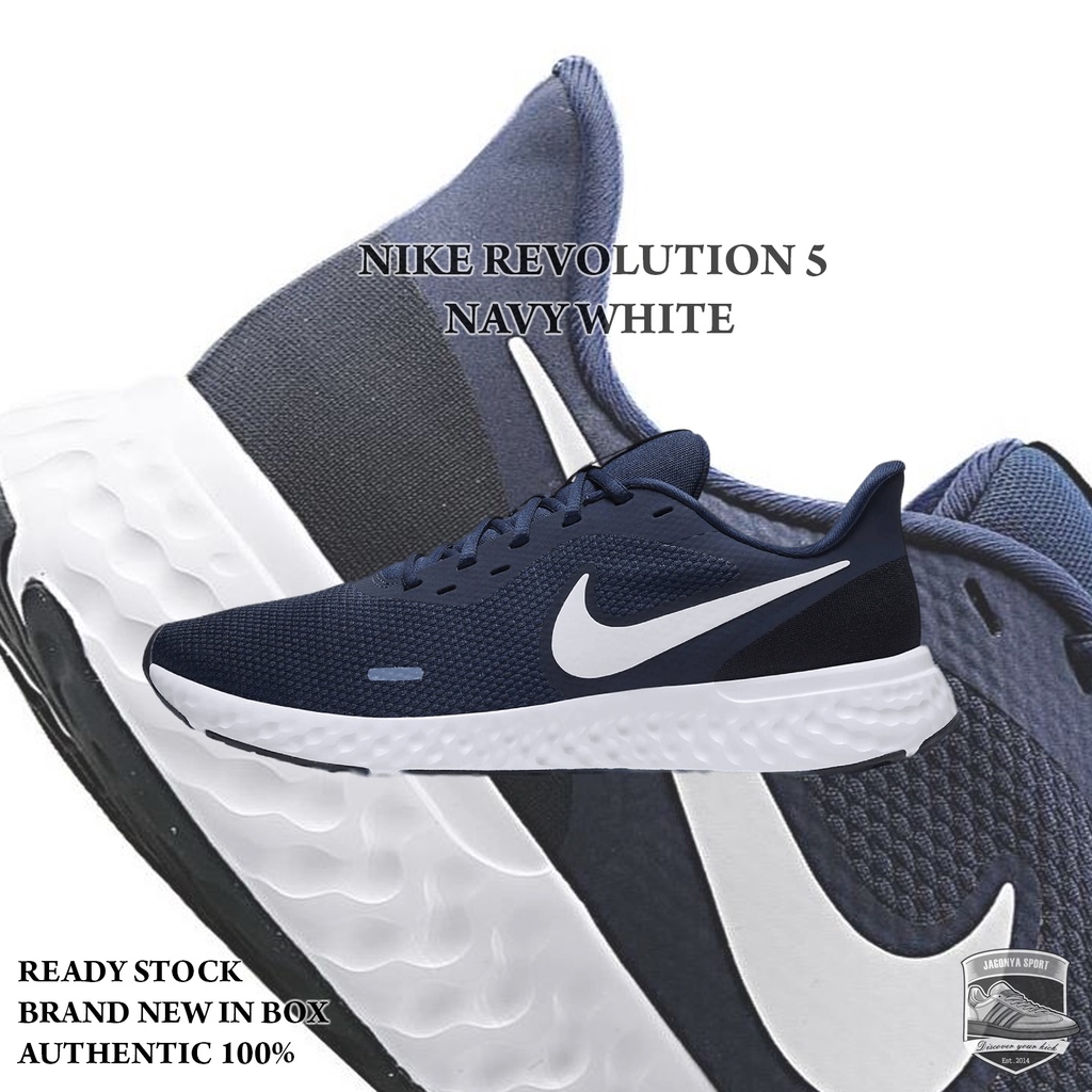 Sepatu Running Nike Revolution 5 Navy White 100% Original