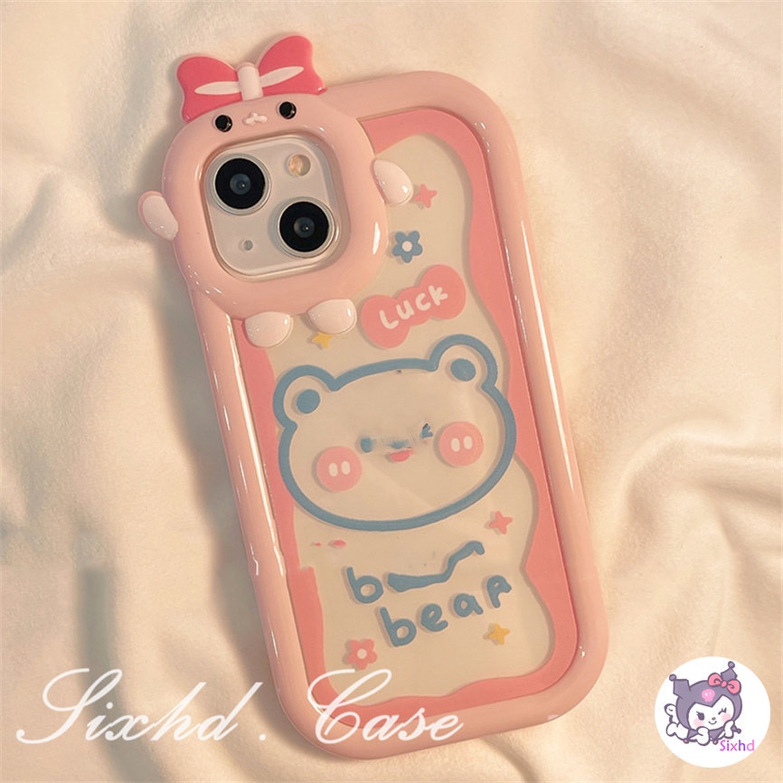 Realme C35 C31 C30 C25Y C21Y C25 C15 C12 C11 C21 C20 C17 C3 9i 7i 6i 5i 5s 5 Narzo 50A 50i Prime 3D Small Monster Phone Case Cute Pink Graffiti Little Bear Phone Soft Cover