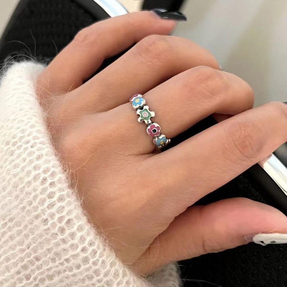 [COD Tangding]ins Cincin Bunga Tetes Minyak Korea Y2K Gadis Manis Lucu Pembukaan Cincin Adjustable Perhiasan