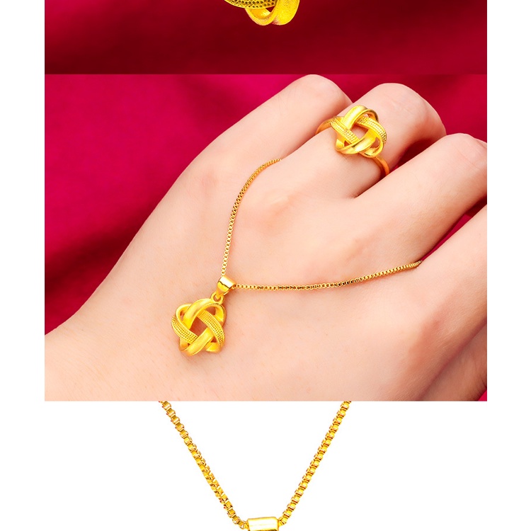 Goldkingdom Perhiasan Fashion Emas Asli Kadar 375 Bangkok Aksesoris Ready Stock Twist Set Cincin Wanita Kalung Kotak Rantai Lapis Emas Simple