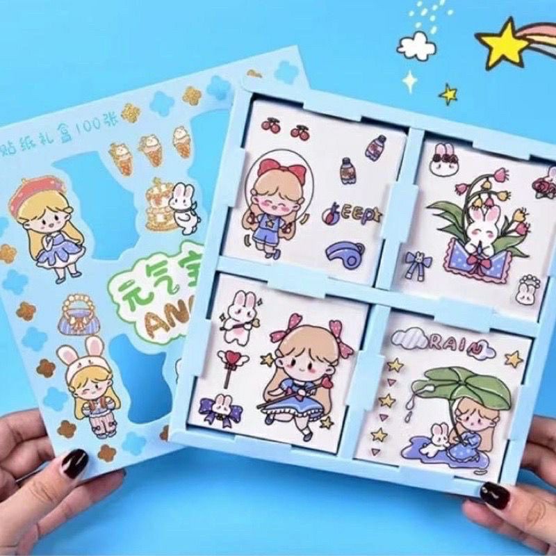 

BISA COD!! 100 Lembar Stiker Waterproof Momo/ Stiker Kartun Korea Dapat Box
