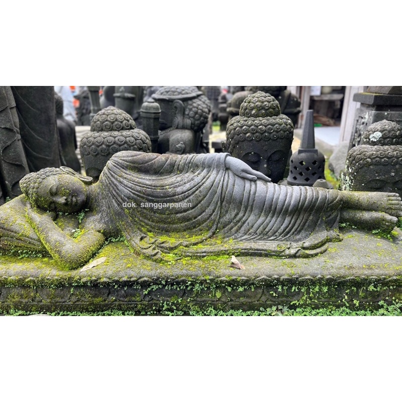 Patung Buddha Tidur Batu hitam Batu Candi