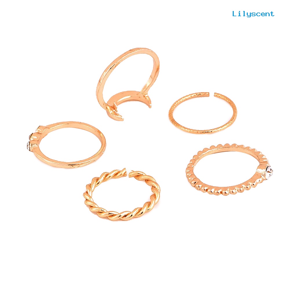 [LS]5Pcs Vintage Moon Knuckle Finger Ring Set Bohemian Perhiasan Sendi Yang Dapat Disesuaikan