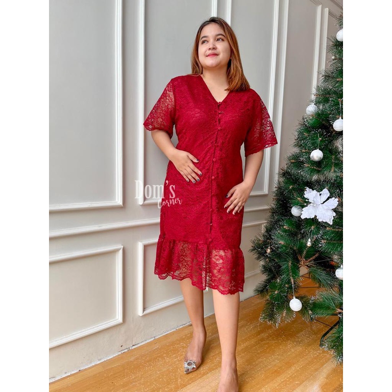 Allea lace dress - dress pesta brokat - brokat dress - gaun pesta ala korea - jumbo dress - big size