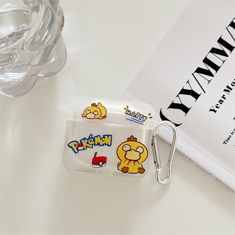 Bebek Lucu Pokemon Bening Retro Label Earphone Case Untuk Airpods Pro3Kotak Pengisian Bluetooth Nirkabel Untuk Airpod2 1kode Cases Cover Silikon Lembut