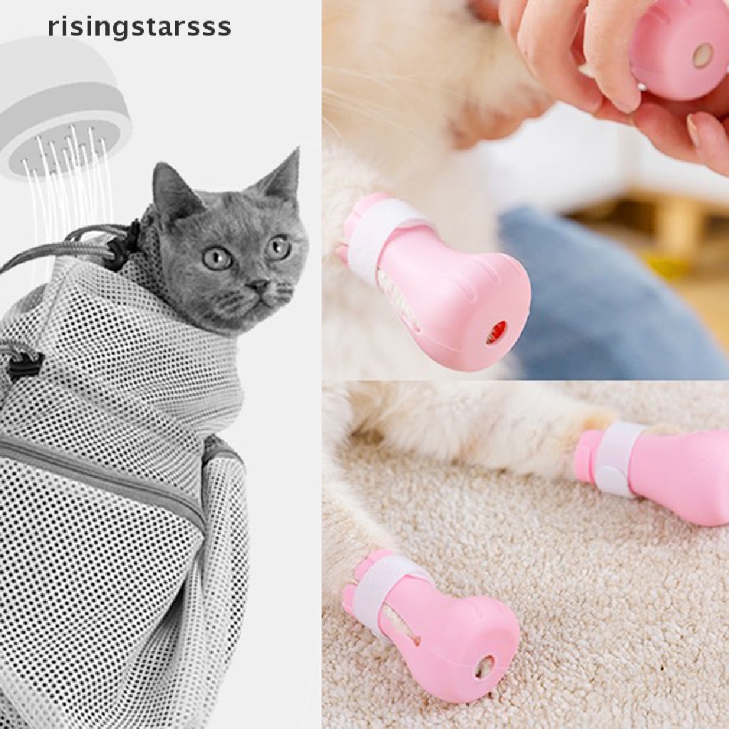 Rsid Span-new 4pcs Adjustable Pet Cat Paw Protector Untuk Mandi Silikon Lembut Sepatu Cat Paw Cover Jelly