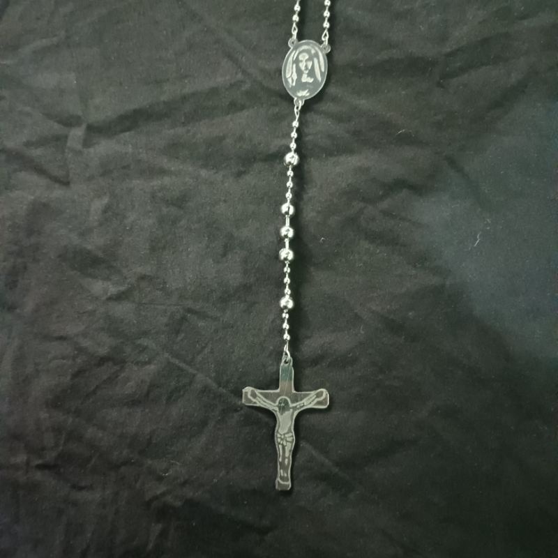 Kalung Keberuntungan Tasbih Kristen Katolik - Kalung Monel Rosario Anti Karat Panjang - Kalung Rantai Lambang Salib Yesus Bunda Maria