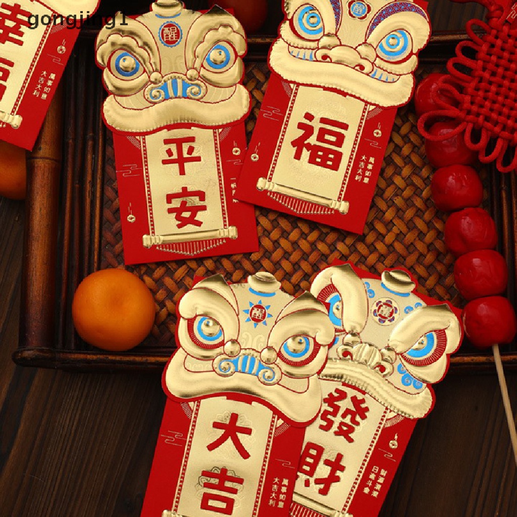 Ggg 6Pcs 2023tahun Kelinci Kartun Uang Keberuntungan Lion Dance Amplop Merah Tiga Dimensi Bless Bag Festival Musim Semi Hongbao ID