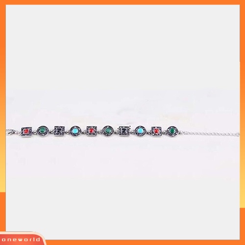 [WONE] Boho Wanita Lingkaran Persegi Warna-Warni Resin Ukir Etnik Gelang Pesta Perhiasan