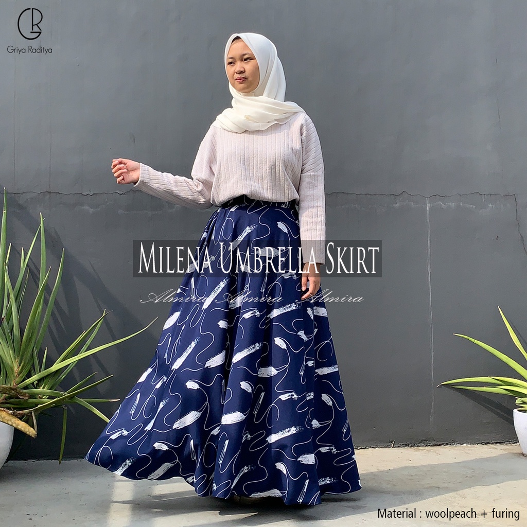 Rok Panjang Wanita Payung Muslimah Lebar  Milena Wolvis Umbrella Skirt Rok Flare Griyaraditya Almira