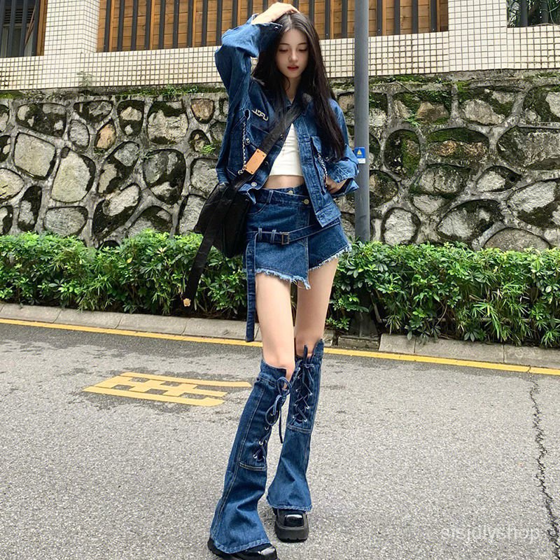 Celana pendek denim pedas cocok untuk wanita 2022 jatuhnya desain jalan retro baru rasa jaket denim