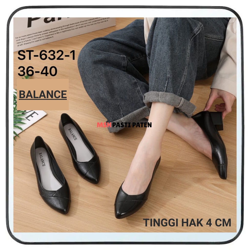 Balance st 632 size 36-40/sepatu formal pantofel wanita pansus hitam polos tinggi 4 cm
