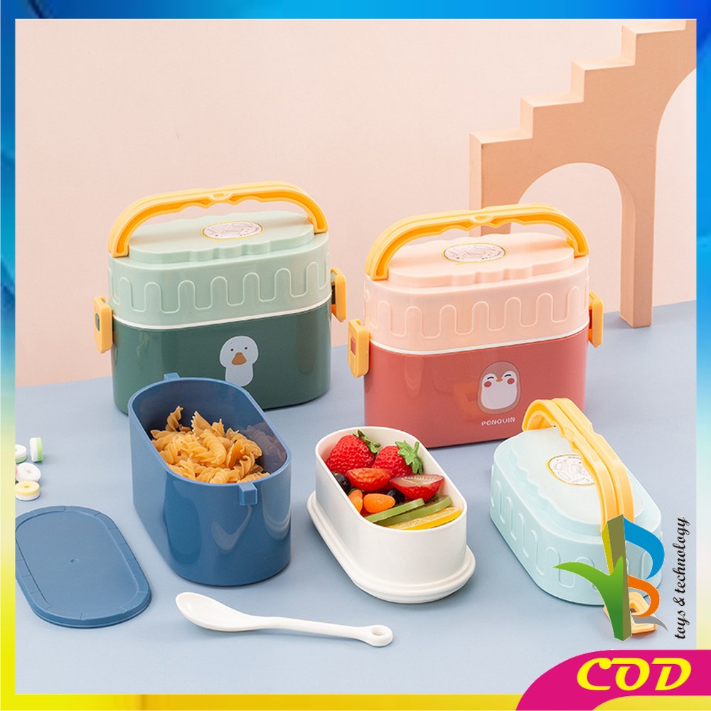 RB-C699 Tempat Makan 950ML Box Bento Set 2 Susun Free Sendok Anti Tumpah Dengan Pegangan / Kotak Bekal Tingkat Lunch Box Set Double Layer Portable