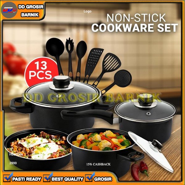 [DGB] PANCI WAJAN COOKWARE SET 13PCS HITAM PERALATAN DAPUR SET SUTIL SPATULA