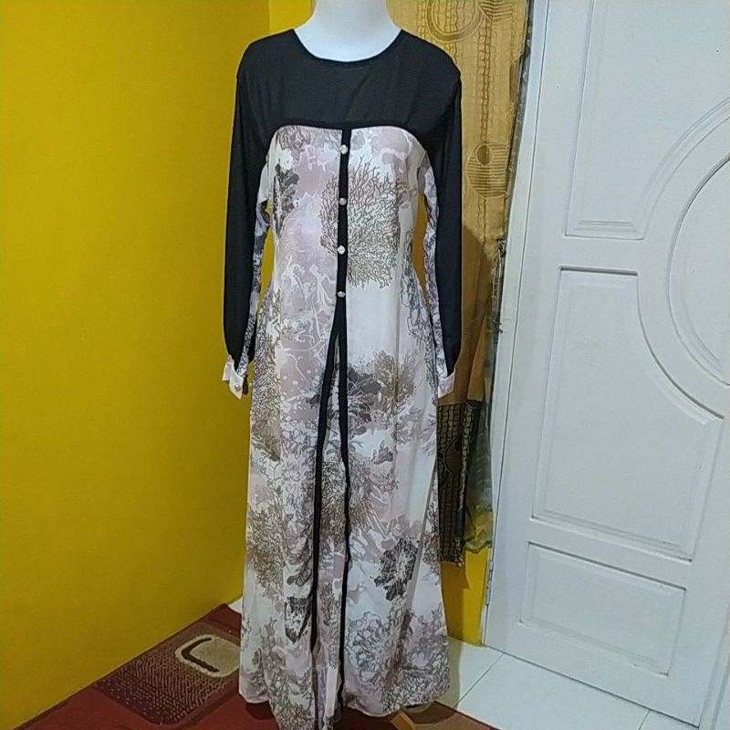 Gamis kombinasi Hitam Pink