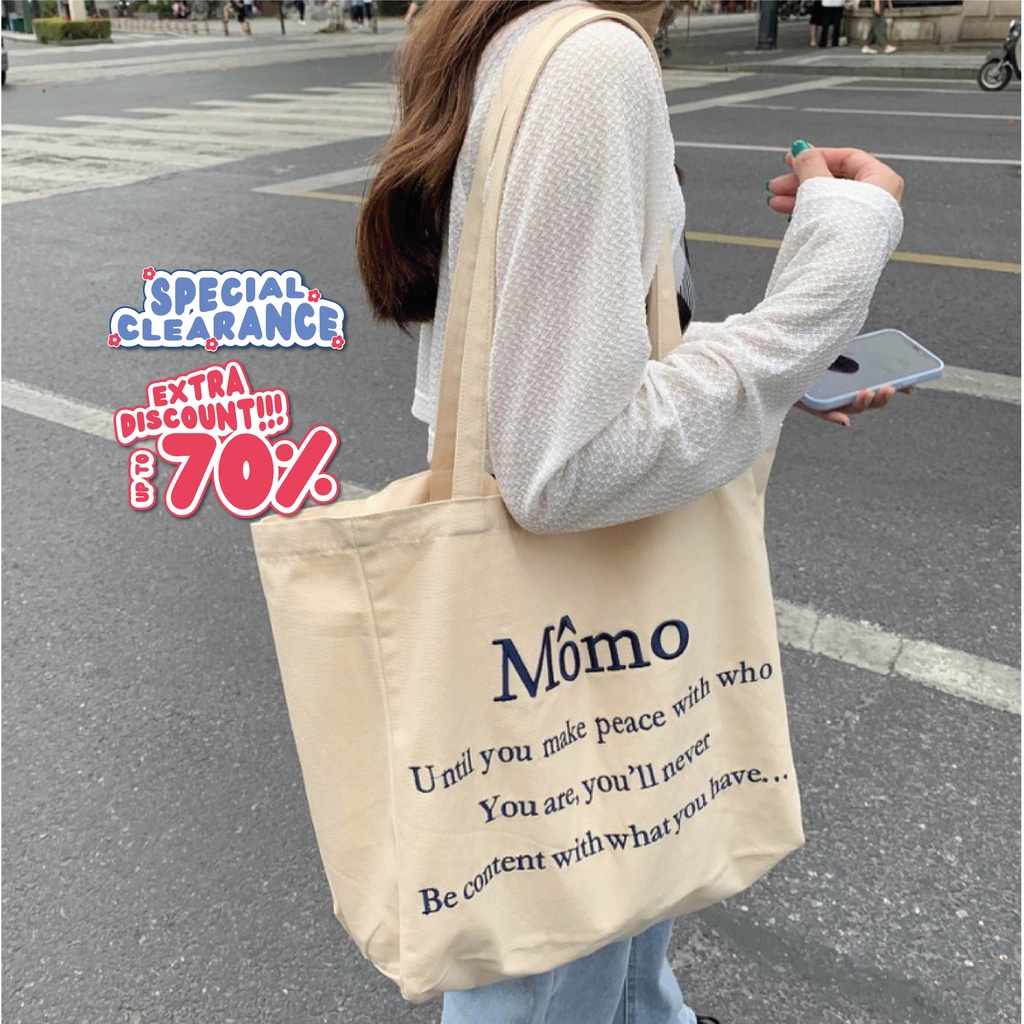 MORINA Totebag Kanvas Bordir Polos Wanita Pria Remaja Korean Style By Chikoisme (RSL) NR