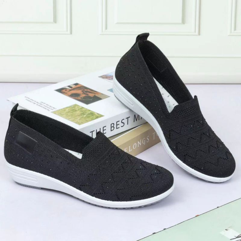 Sepatu Highsole Slip On Wanita Q3641 Flyknit Shoes Import Premium Quality