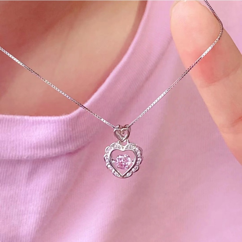 Ladies Kreatif Wanita Wanita Korea Klavikula Kalung Berongga Merah Muda Kristal Hati Pernikahan Liontin Kalung Pesona Kalung Vintage Gadis Elegan Rantai Kalung Choker Necklace