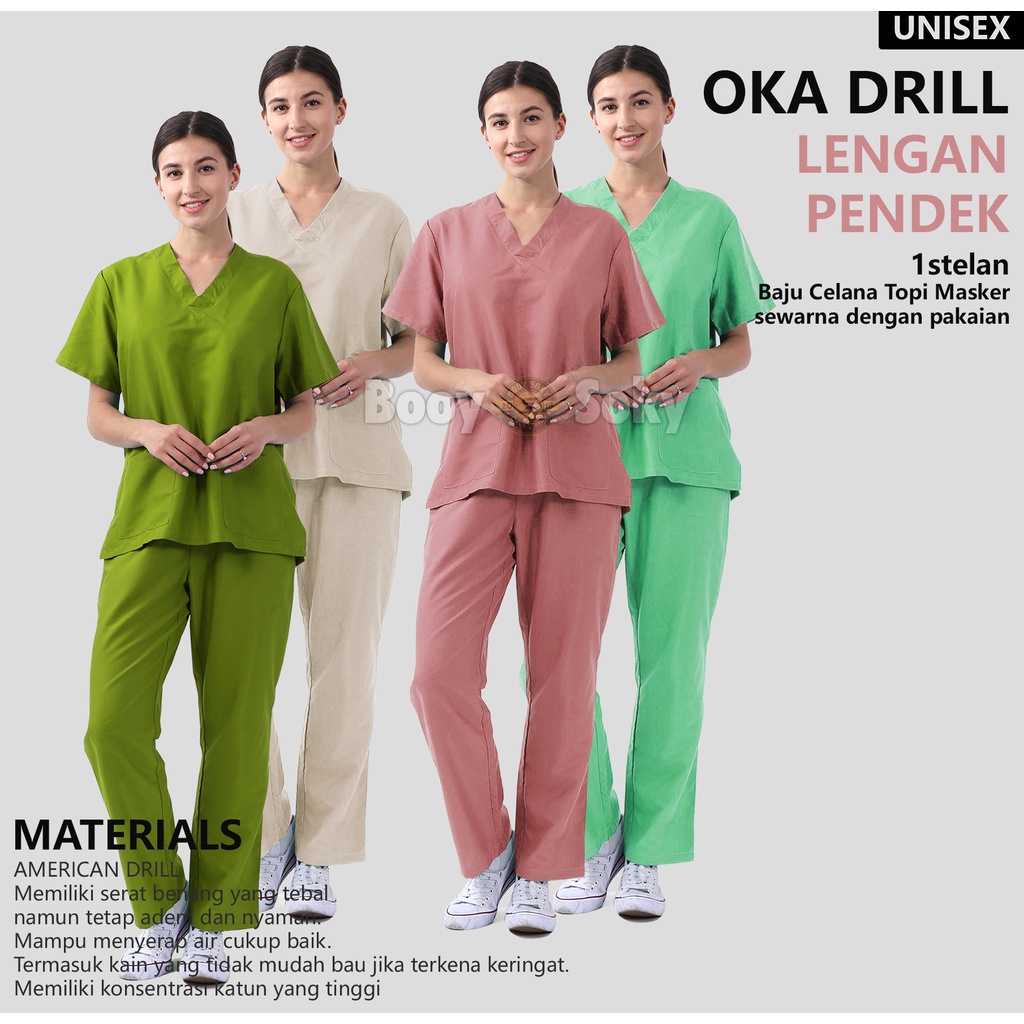 Baju Ok Oka Scrb Lengan Pendek Pria/Wanita / Seragam Jaga Oka