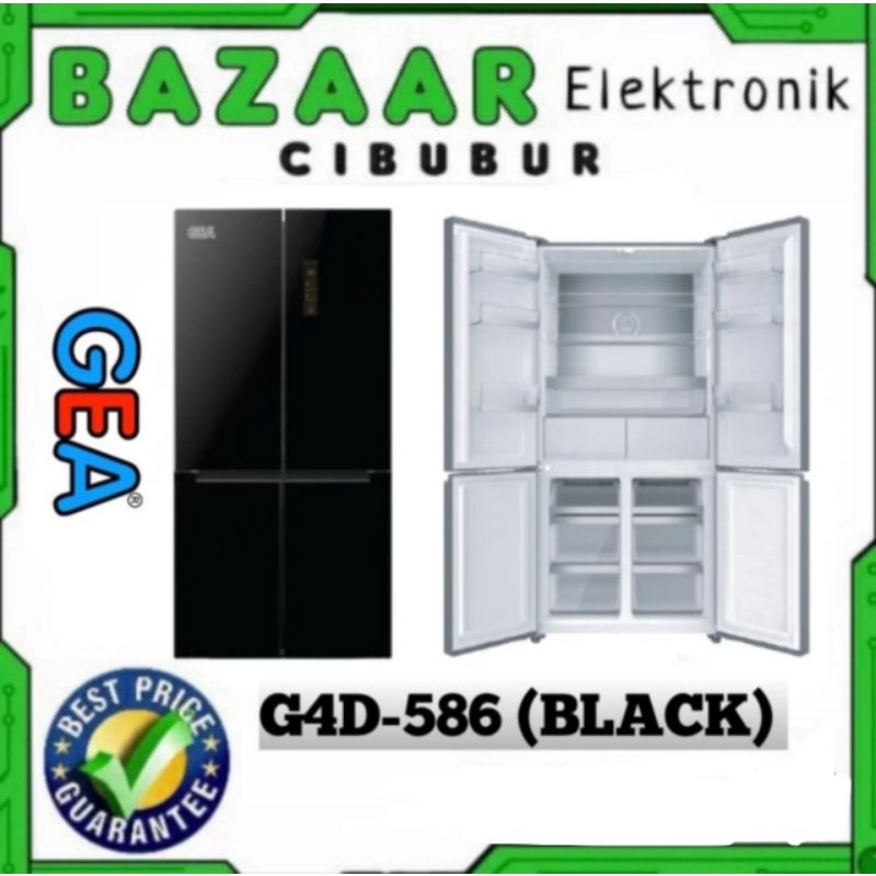 KULKAS SIDE BY SIDE GEA G4D-586 / G4D586 INVERTER 586L BLACK GLASS