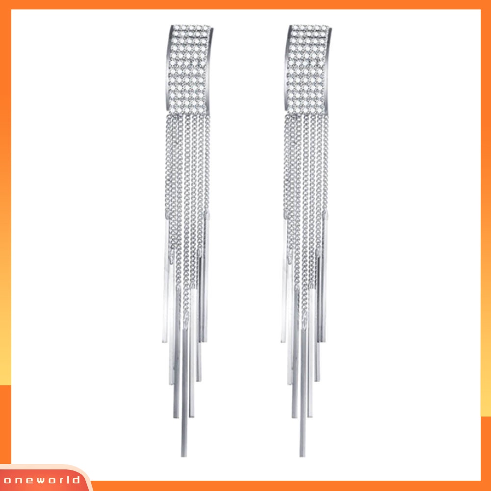 [WONE] Wanita Fashion Berlian Imitasi Rumbai Panjang Menjuntai Eardrop Stud Earrings Perhiasan Hadiah