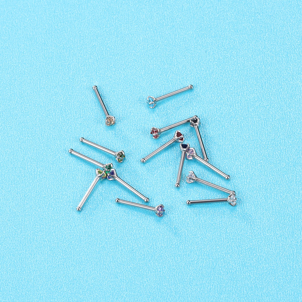 14pcs Tindik Hidung Kristal Bentuk L Stainless Steel Nose Stud Set Multicolor Penahan Tulang Hidung Telinga Hidung Piercing